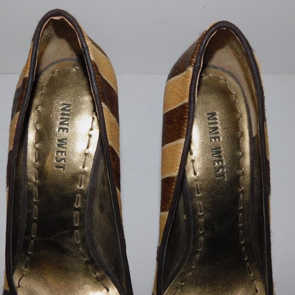 Nine West Womens 6M Brown Tan Striped Animal Hair Platform Heels - Picture 4 of 9